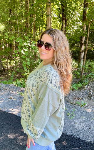 Sage Floral & Waffle Top