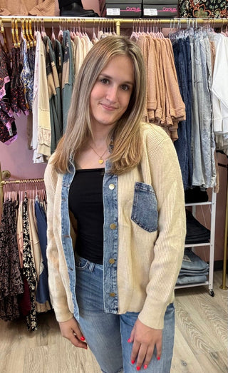 Washed Denim Collared Top