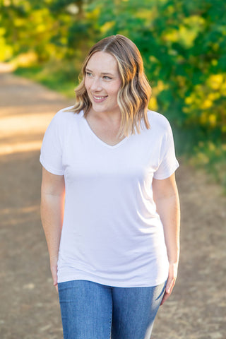 IN STOCK Chloe Cozy Tee - White | Women's V-Neck Top FINAL SALE