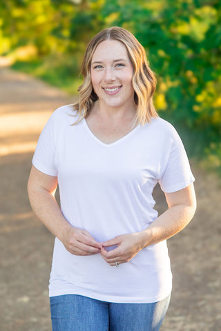 IN STOCK Chloe Cozy Tee - White | Women's V-Neck Top FINAL SALE