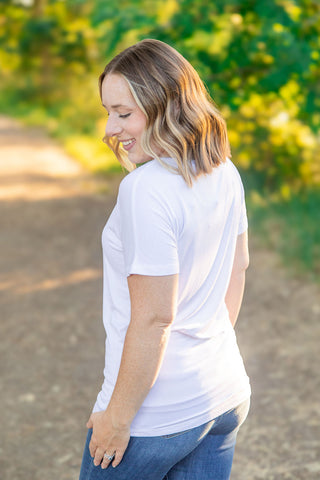 IN STOCK Chloe Cozy Tee - White | Women's V-Neck Top FINAL SALE