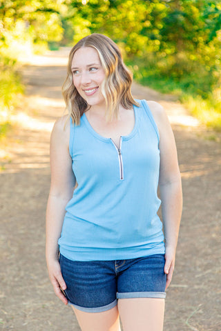 IN STOCK Mila Zipper Tank - Blue FINAL SALE