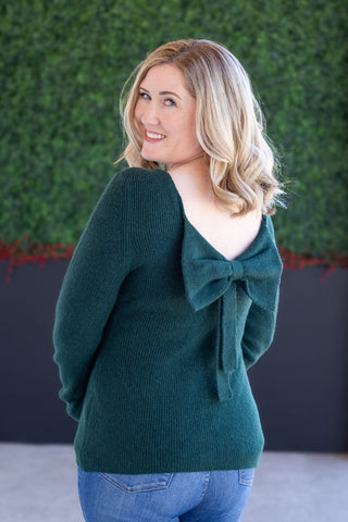 IN STOCK Bridget Back Bow Sweater - Hunter Green
