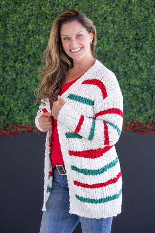 IN STOCK Stripe Cardigan - Christmas Stripe