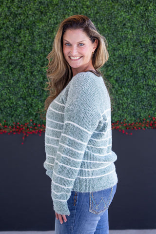 IN STOCK Cozy Striped Sweater - Green