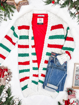 IN STOCK Stripe Cardigan - Christmas Stripe