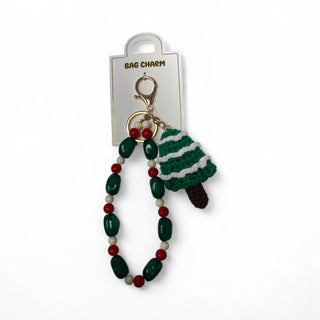 Christmas Crochet Tree Beaded Bag Charm Keychain