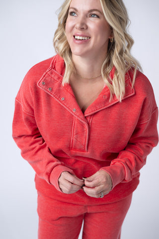 IN STOCK Jesse Vintage Wash Snap Pullover - Red