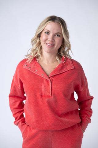 IN STOCK Jesse Vintage Wash Snap Pullover - Red