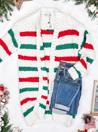 IN STOCK Stripe Cardigan - Christmas Stripe