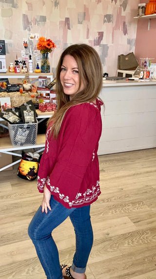Burgundy Woven Babydoll Top