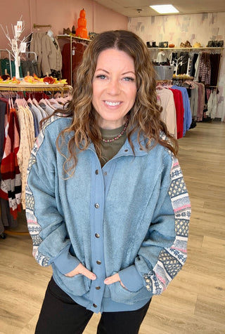 Dusty Blue Quilted Sleeve Shacket