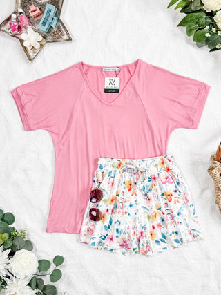 IN STOCK Bamboo V Neck Tee - Rose FINAL SALE