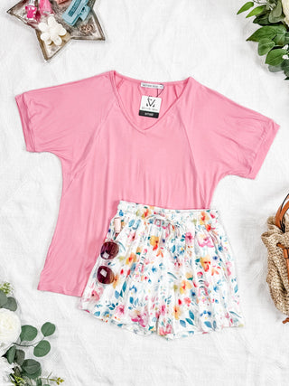 IN STOCK Bamboo V Neck Tee - Rose FINAL SALE