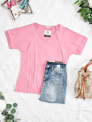 IN STOCK Bamboo V Neck Tee - Rose FINAL SALE