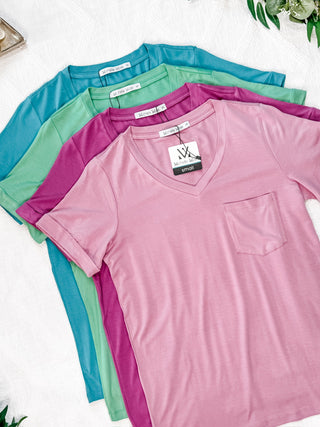 IN STOCK Sophie Pocket Tee - Magenta FINAL SALE