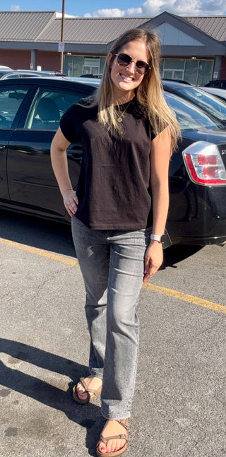 High-Waist Rhinestone Straight Jeans