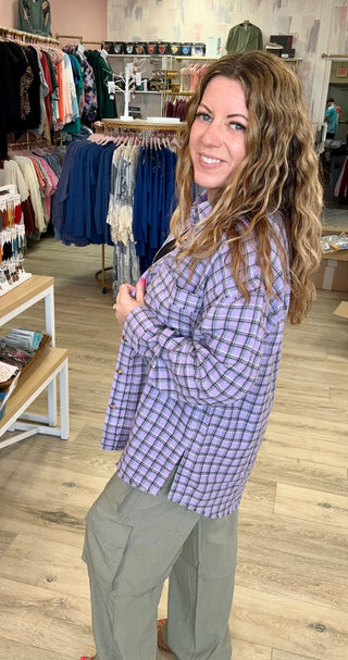 Lavender Plaid Button Up