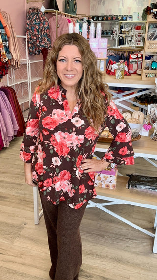 Lizzy Top - Chocolate Floral