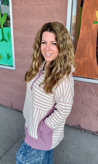 Cream & Mauve Stripe Pullover