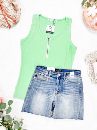 IN STOCK Mila Zipper Tank - Lime FINAL SALE