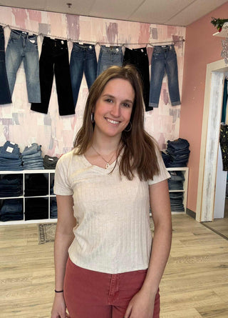 Cloud Ribbed Vneck Tee