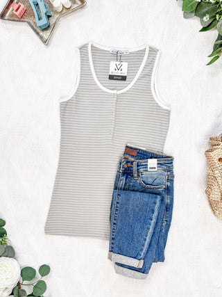 IN STOCK Shiloh Button Snap Tank - Grey FINAL SALE