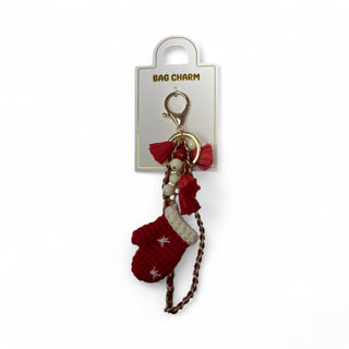 Christmas Mitten Chain Bag Charm Key Chain in Red
