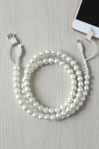 ETA 9/30-10/14 White Pearl Beaded Charging Cord