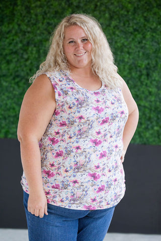 IN STOCK Ava Tank - Pink and Periwinkle Abstract Floral FINAL SALE