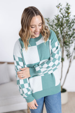IN STOCK Checkered Pullover Sweater - Dusty Jade FINAL SALE