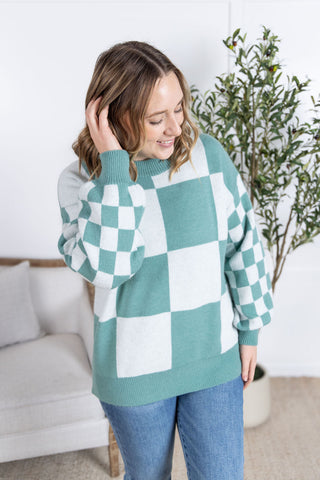 IN STOCK Checkered Pullover Sweater - Dusty Jade FINAL SALE