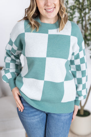 IN STOCK Checkered Pullover Sweater - Dusty Jade FINAL SALE