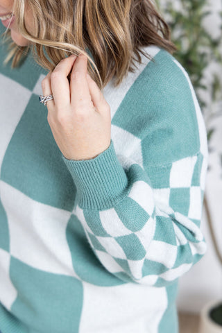 IN STOCK Checkered Pullover Sweater - Dusty Jade FINAL SALE