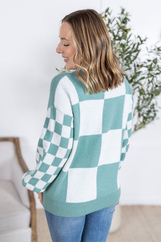 IN STOCK Checkered Pullover Sweater - Dusty Jade FINAL SALE