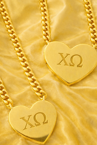 Chi Omega Engraved Gold Heart Necklace