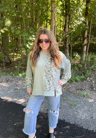 Sage Floral & Waffle Top