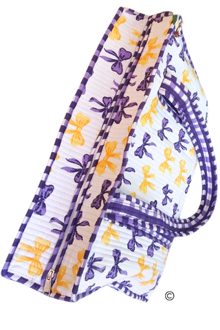 Sideline Social Purple and Yellow Bow Tote Bag