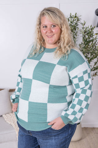 IN STOCK Checkered Pullover Sweater - Dusty Jade FINAL SALE