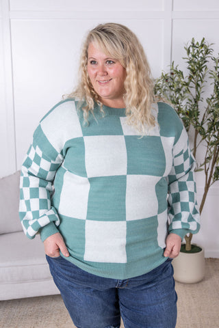 IN STOCK Checkered Pullover Sweater - Dusty Jade FINAL SALE