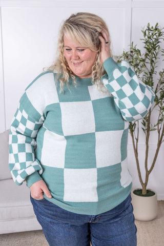 IN STOCK Checkered Pullover Sweater - Dusty Jade FINAL SALE
