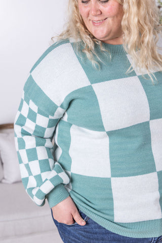 IN STOCK Checkered Pullover Sweater - Dusty Jade FINAL SALE