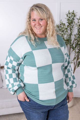 IN STOCK Checkered Pullover Sweater - Dusty Jade FINAL SALE
