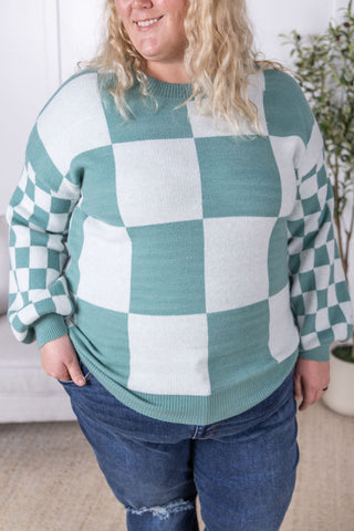 IN STOCK Checkered Pullover Sweater - Dusty Jade FINAL SALE