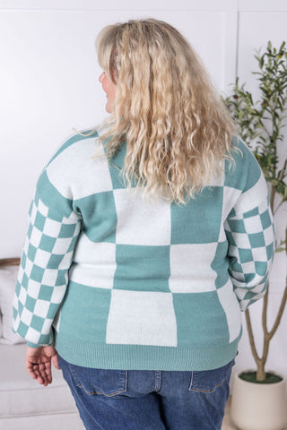 IN STOCK Checkered Pullover Sweater - Dusty Jade FINAL SALE