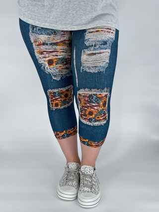 USA Sunflower Denim Capri w/ Back Pockets