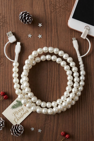 ETA 9/30-10/14 White Pearl Beaded Charging Cord