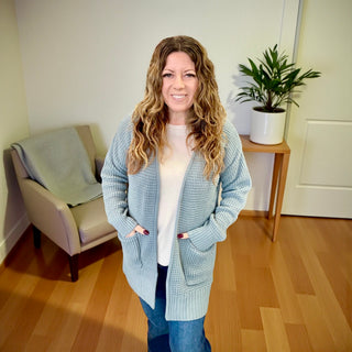 Blue Grey Waffle Open Cardigan Sweater