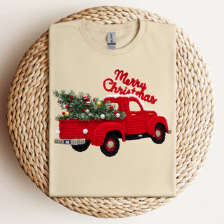 Merry Christmas Faux Yarn Truck Tshirt