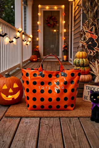 Orange and Black Polka Dot Vinyl TOTE BAG